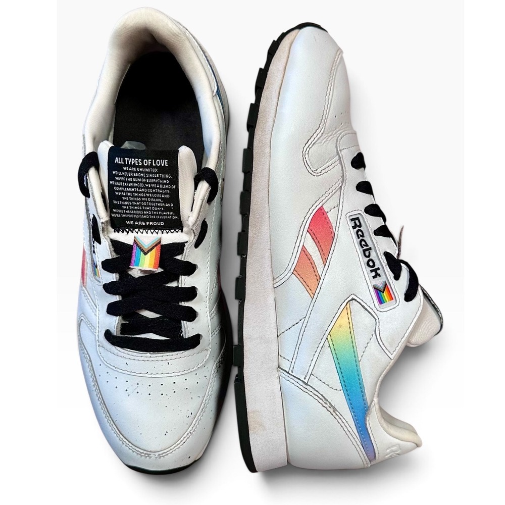 Reebok Classic Leather Pride Unisex Mens 7 / Womens 8.5 White Rainbow EUC GW0263